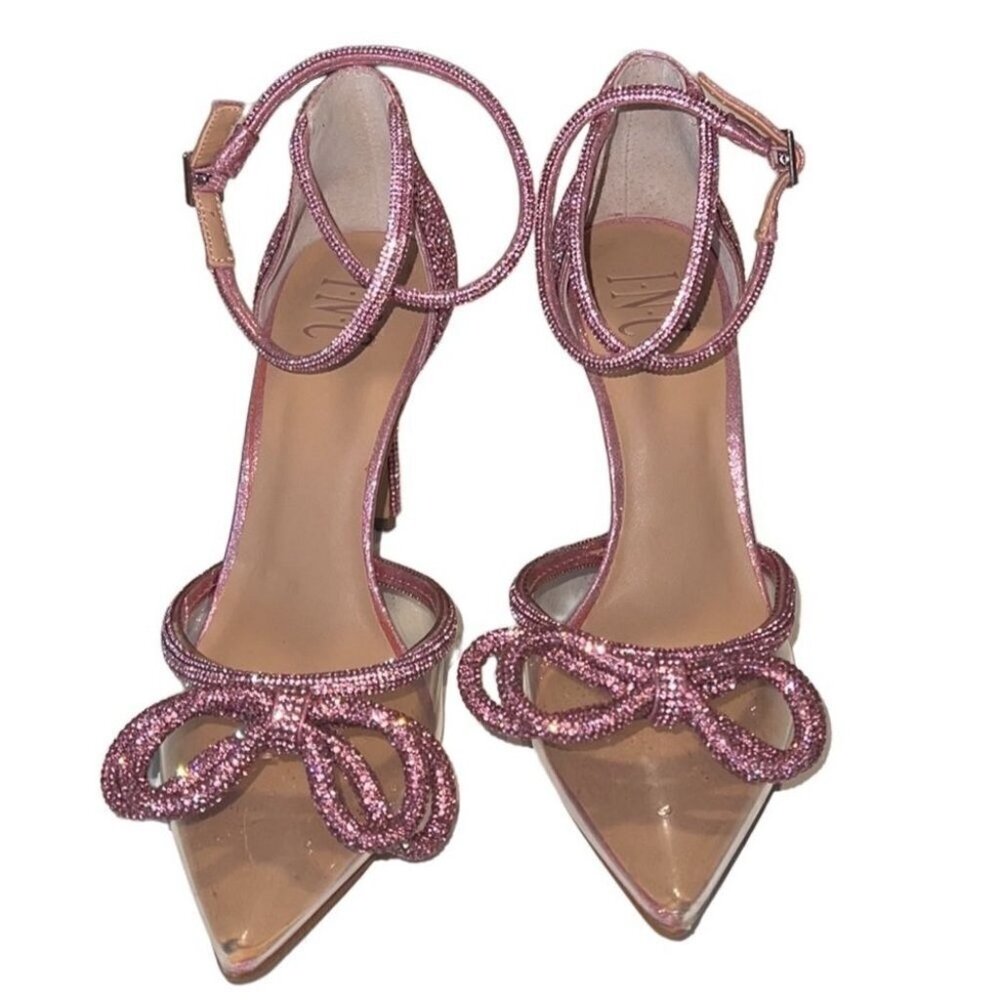 INC Rhinestone Laynea Pink Bow Double Ankle Strap Stiletto Heels Size 7 - Picture 4 of 8